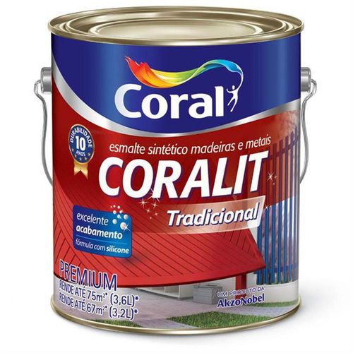 Tinta Esmalte Sintético Coralit Tradicional Brilhante para Madeira e Metal Marfim 3,6 Litros - CORAL