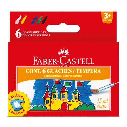 Tinta Guache Lavável 6 Cores 15ml - Faber-castell