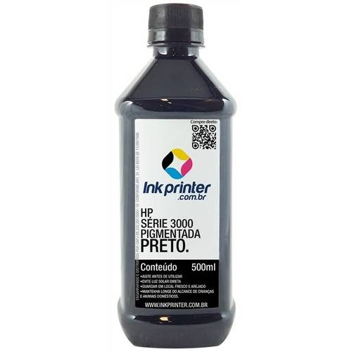 Tinta Inkprinter Pigmentada para Recarga de Cartucho de Impressora Hp - Preta (500 Ml)