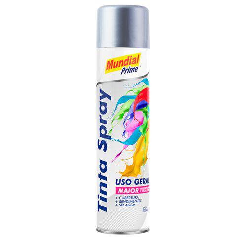 Tinta Spray Uso Geral Mundial Prime Prata Metálico 400ml