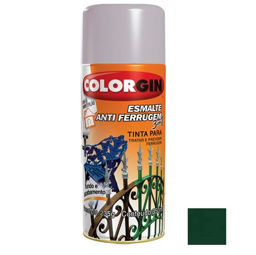 Tinta Spray Brilhante Esmalte Antiferrugem 3X1 Verde Colonial 350ml Colorgin
