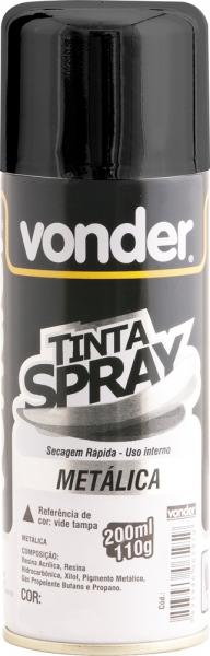 Tinta Spray Metálica Preto 200ml/110g - Vonder