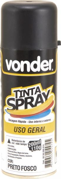 Tinta Spray Preto Fosco 200ml/110g - Vonder