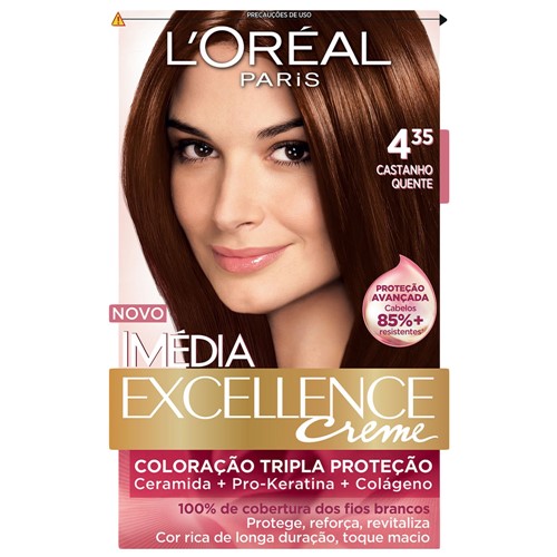 Tudo sobre 'Tintura Creme Imédia Excellence L'oréal Castanho Quente 4.35 Kit'