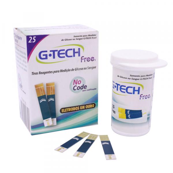 Tiras para Teste de Glicose - Free 1 - Pote com 25 Unidades - G-Tech - G Tech