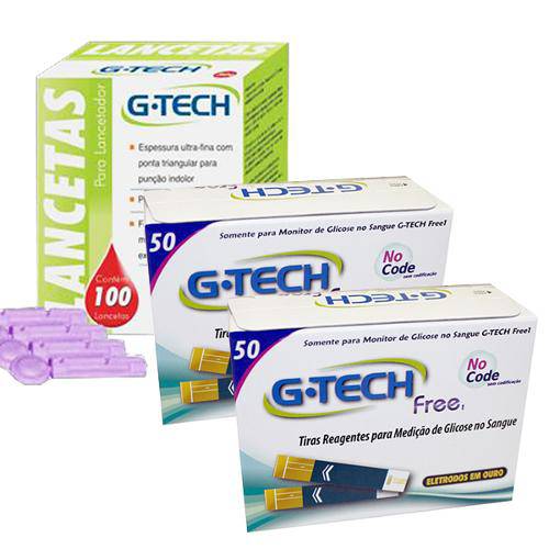 Tiras Reagentes de Glicose G-Tech Free C/100un + 100 Lancetas