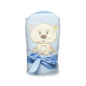 Toalha de Banho Infantil com Capuz Bordada Urso - Azul