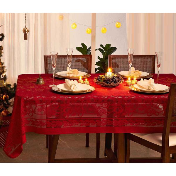 Toalha de Mesa em Renda Lepper Natal Retangular 6 Lugares Vermelho