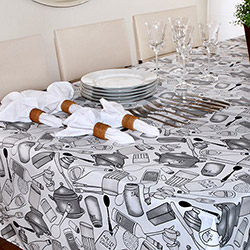 Toalha de Mesa Estampada Desenho Azeite Cinza 180x180cm - Pietra Home