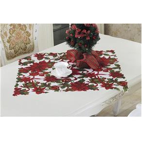 Toalha de Mesa Floral Quadrada 70x70cm Branco e Vermelho