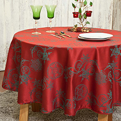 Toalha de Mesa Jacquard Redonda 160cm Impermeável - Vermelha/Verde - Pietra Home