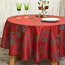 Toalha de Mesa Jacquard Redonda 180cm - Vermelho/Verde Impermeável - Pietra Home