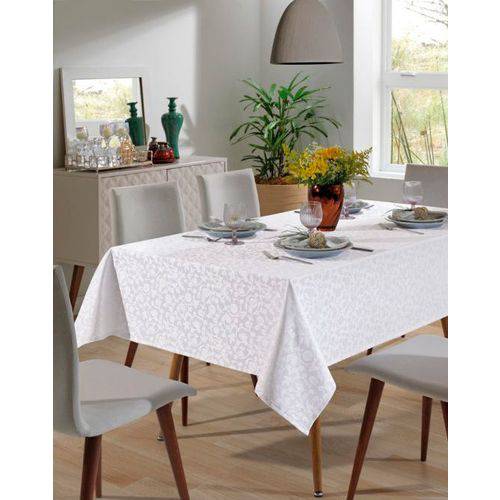 Toalha de Mesa - Jacquard - Requinte - Floral - Branca - Redonda 1,60m - Dohler