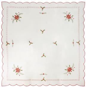 Toalha de Mesa Luxo Quadrada 85x85cm Branco Flor Vermelha - Branco