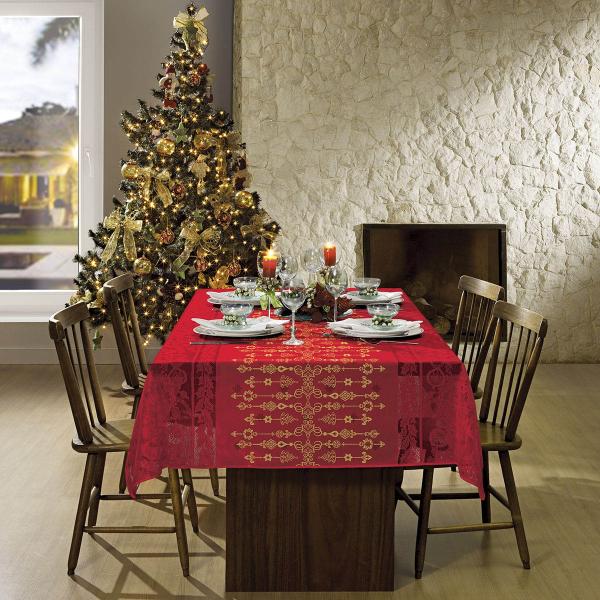 Toalha de Mesa Retangular Lepper Natal 10 Lugares Rendada Vermelha