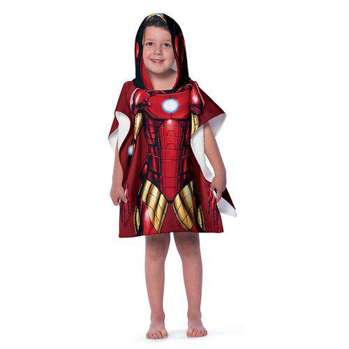 Toalha Poncho Infantil 100% Algodão Estampada com Capuz Avengers Iron Man - Lepper