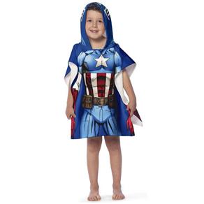 Toalha Poncho Infantil Estampada com Capuz Avengers Capitão América - Lepper - Azul Marinho