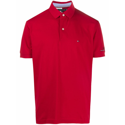 Tommy Hilfiger Camisa Polo com Bordado de Bandeira - Vermelho