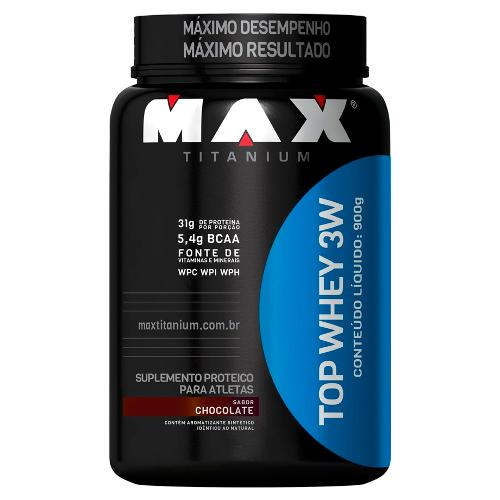 Tudo sobre 'Top Whey Protein Concentrado 3w 900g Chocolate - Max Titanium'