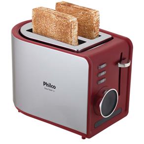 Torradeira Philco Easy Toast - Aço Escovado/Vermelha - 110V