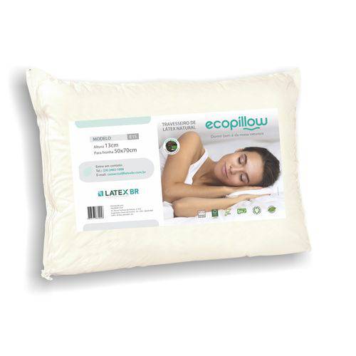 Travesseiro de Latex 100% Natural - Ecopillow - E15 - Altura 13 Cm - LatexBR - Cor Branco.