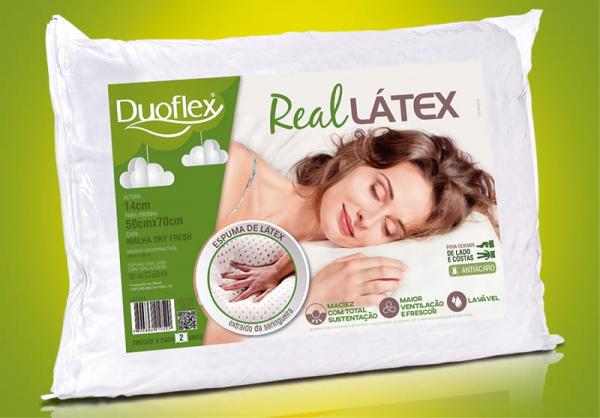 Travesseiro de Látex Capa 100% Algodão Dry Fresh - Baixo - Duoflex - 50 X 70 Cm