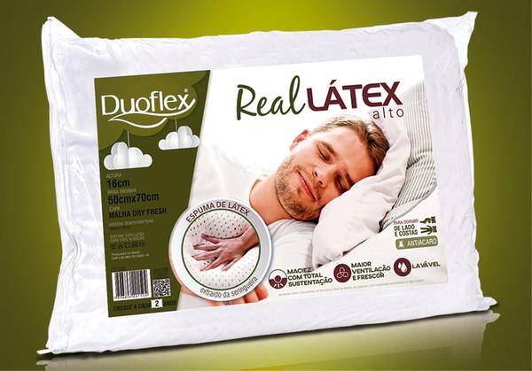 Travesseiro de Látex Capa 100% Algodão Dry Fresh - Duoflex - 100% Látex - 50 X 70 Cm