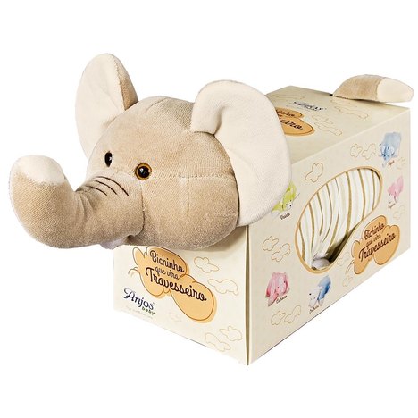 Travesseiro Elefantinho Jota Bege Medio - Anjos Baby