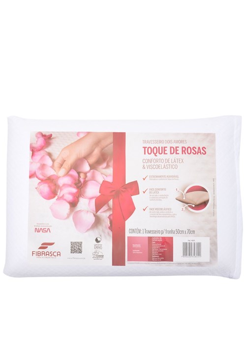 Travesseiro Fibrasca Dois Amores Toque de Rosas Visco e Conforto de Látex Bege