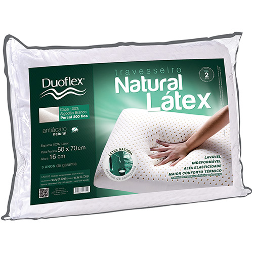 Travesseiro Natural Latex Capa Percal 200 Fios Branca - Duoflex