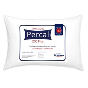Travesseiro Ortobom Plus em Percal com 200 Fios Antialérgico 50 X 70 Cm - Branco - 1 Travesseiro