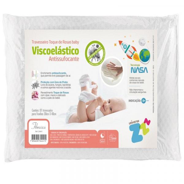 Travesseiro para Bebê Antisufocante Visco Toque de Rosas 30x40cm - Fibrasca
