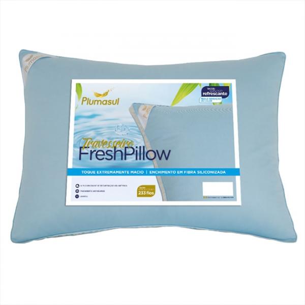 Travesseiro Plumasul Fresh Pillow Fibra Siliconizada Branco e Azul