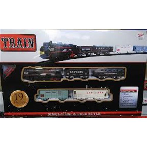 Trenzinho Eletrico 19 Pçs Rail King Ferrorama Maquina Locomotiva com Trilhos e Vagoes com Luz