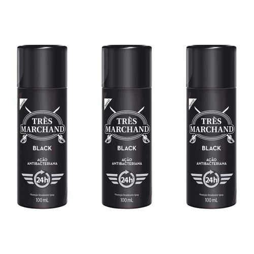 Três Marchand Black Desodorante Spray 100ml (kit C/03)