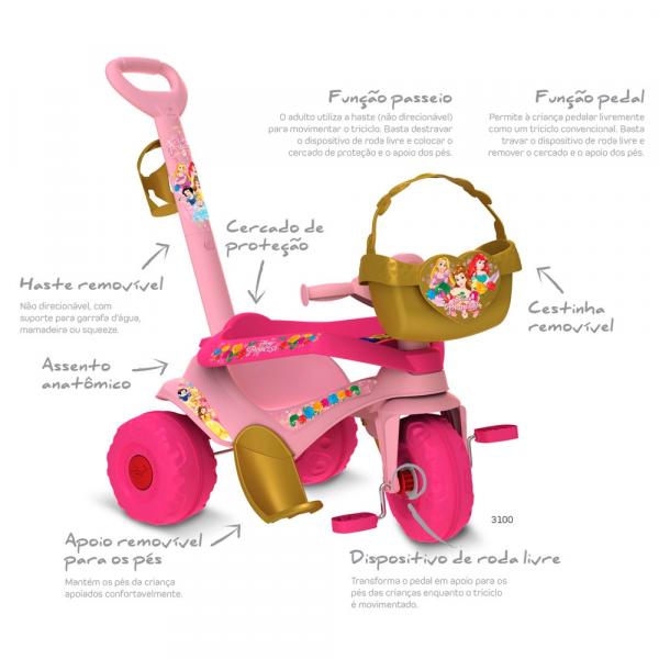 Triciclo de Passeio - Velocípede - Disney - Princesas - Bandeirante
