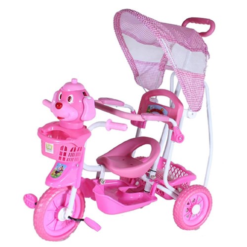 Tudo sobre 'Triciclo Infantil Carrinho Passeio Bebê Empurrador E Toldo Proteção - Cabeça Cachorro Rosa Blx8 9107'