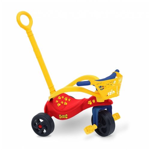 Triciclo Infantil com Empurrador, Proteção e Cestinha Cachorrinho Vermelho Xalingo Brinquedos