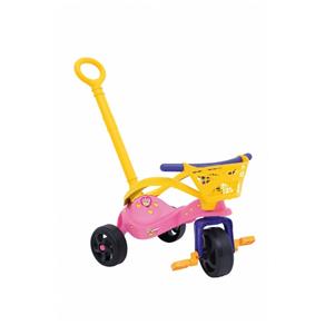 Triciclo Infantil com Empurrador, Proteção e Cestinha Fofinha Rosa Xalingo Brinquedos Rosa
