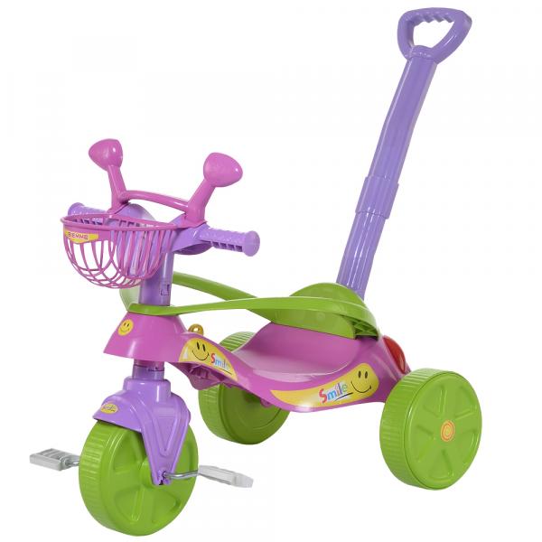 Triciclo Infantil com Empurrador Smile Confort Rosa/Verde 437 - Biemme - Biemme