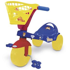 Triciclo Infantil com Pedal Cestinha Zoo Azul 7487 Xalingo