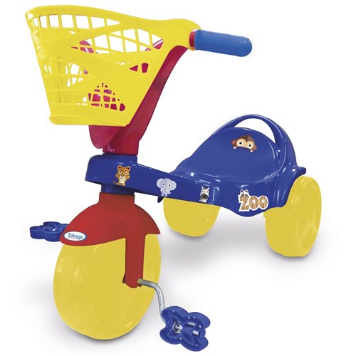 Triciclo Infantil com Pedal Cestinha Zoo Azul 7487 Xalingo