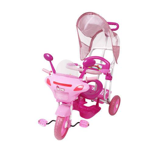Triciclo Infantil 2 em 1 C/Toldo Luzes Música Rosa Bel Brink