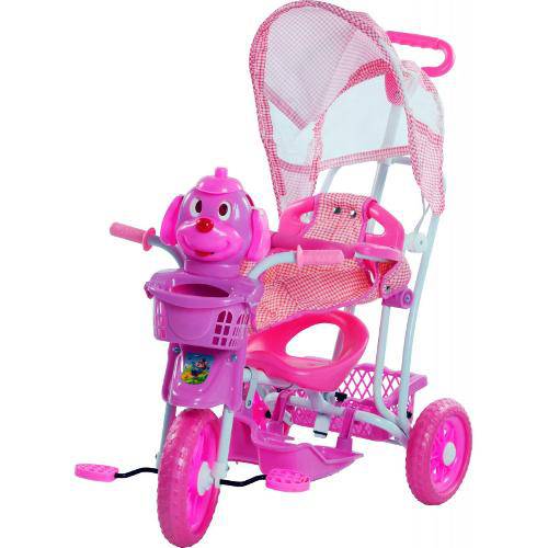 Triciclo Infantil 2 em 1 com Capota Rosa Belfix