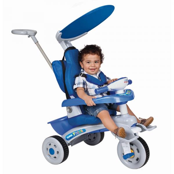 Mini Veiculo de Passeio para Bebês Fit Trike Super Azul Estofado 3320 - Magic Toys