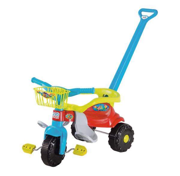 Triciclo Infantil Motoca Tico Tico Festa Azul com Aro Protetor, Haste e Cestinha - Magic Toys