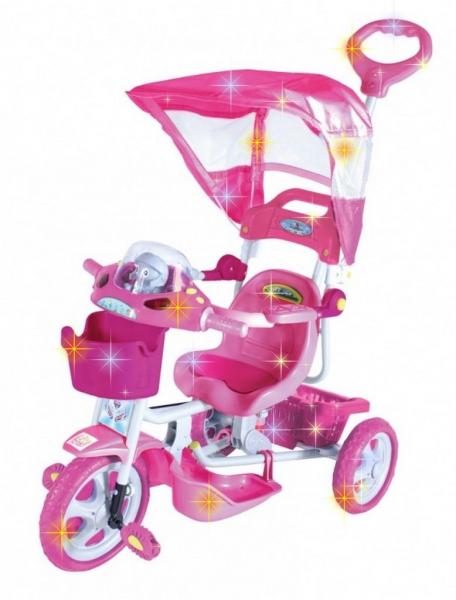 Triciclo Infantil Rosa Capota Removível com Música e Luzes - Belfix