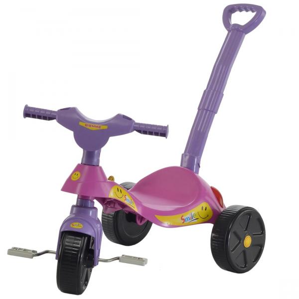 Triciclo Infantil Smile Rosa com Empurrador 562 - Biemme - Biemme