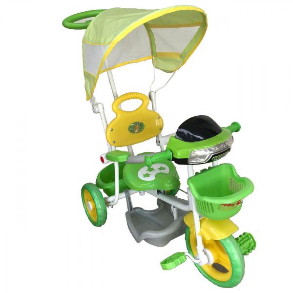Triciclo Infantil 2X1 Verde Haste para Empurrar e Pedal Toca Musica Acende Farol Certificado Inmetro - Iw