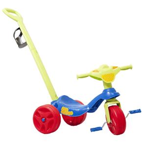 Triciclo Kid Cross Bandeirante 634 com Haste Removível - Azul, Citrus e Vermelho